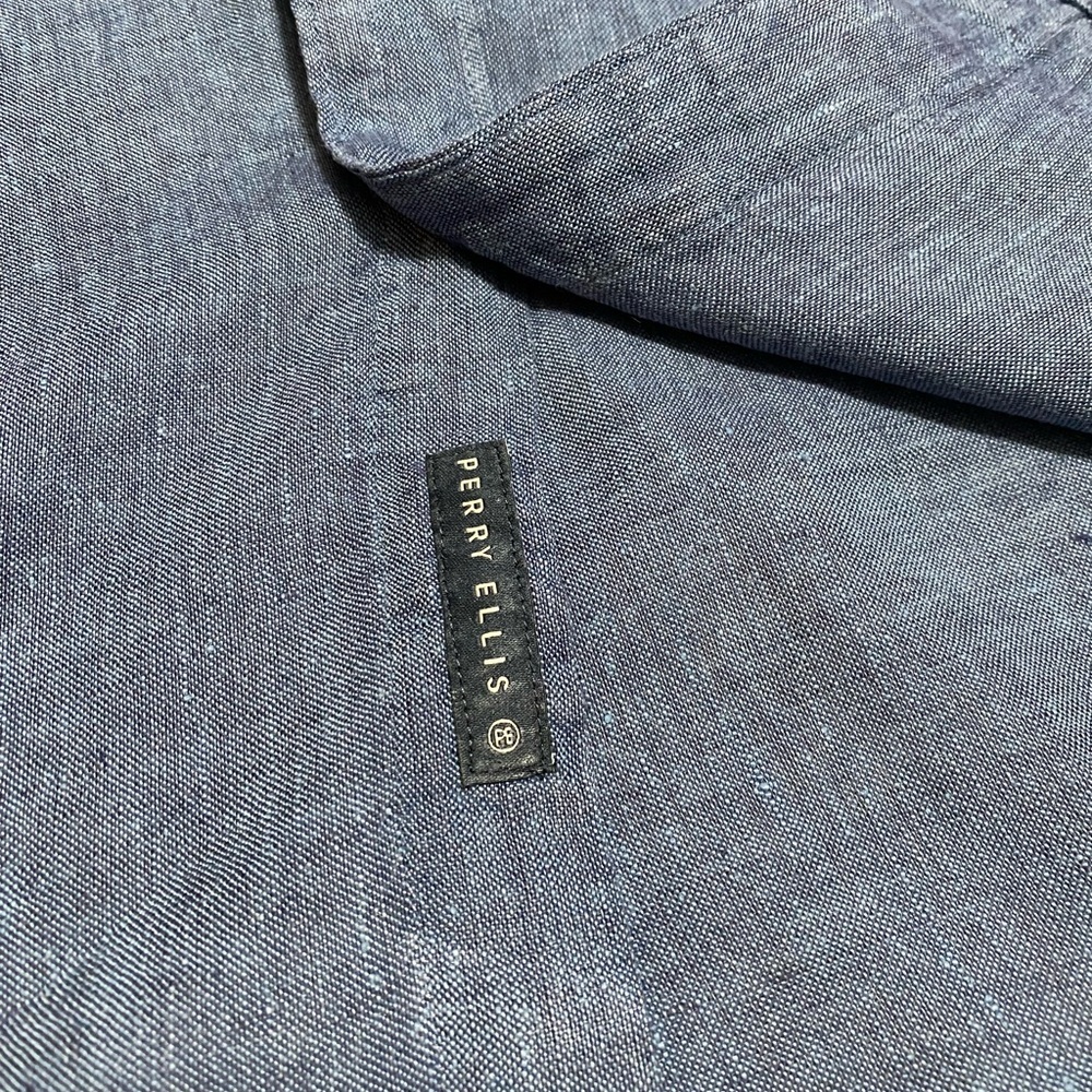 Perry Ellis XLT Mens Blue 100% Linen Short Sleeve Shirt. - Picture 6 of 11